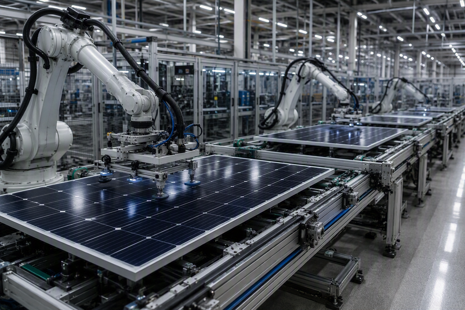 Illustration d’une ligne de fabrication de panneaux solaires